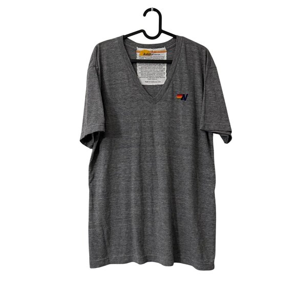Aviator Nation Heather Gray Logo Flight V Neck Short Sleeve T Shirt Mens Large - Picture 1 of 6